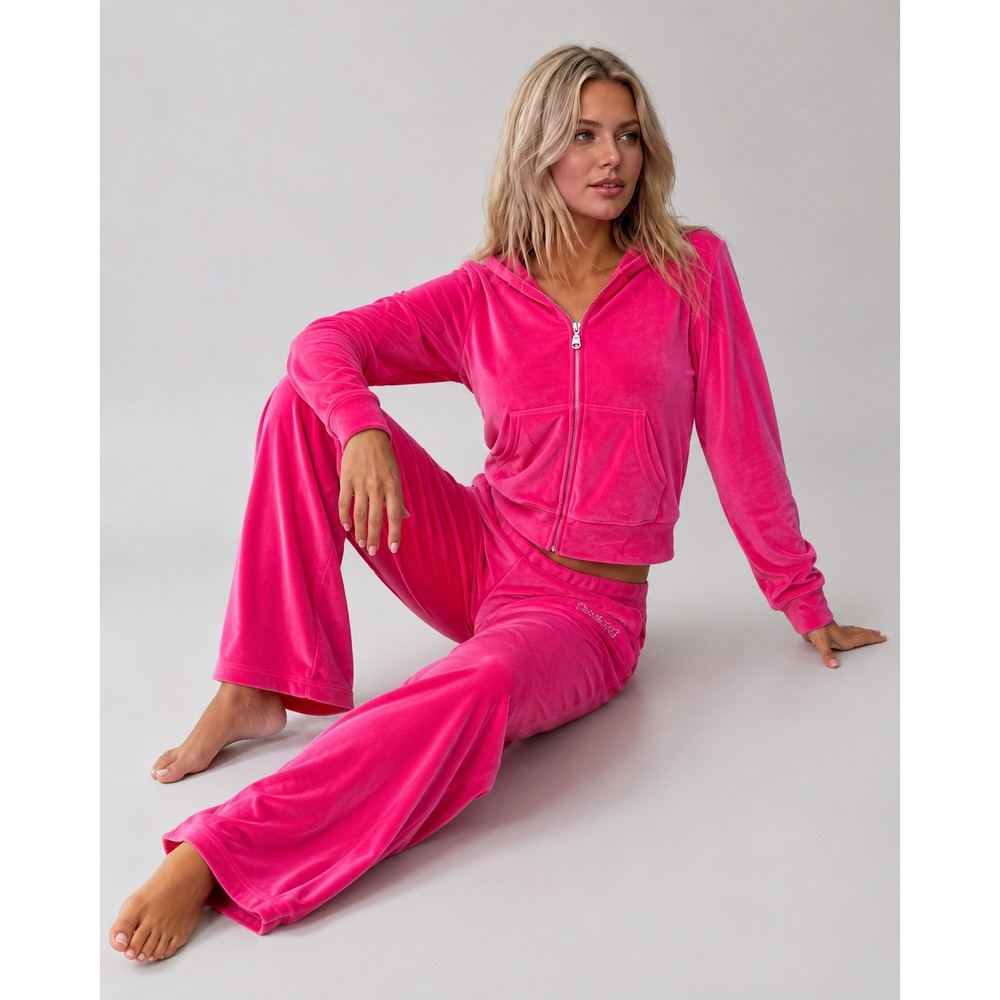 Juicy Couture Y2K Velour Tracksuit Large Pink Zip Hoodie‎ Rhinestone Juicy NWT